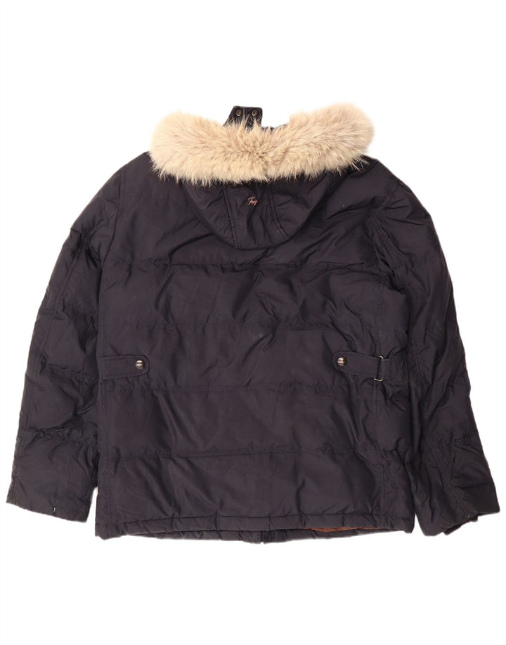 FAY Veste matelassée à capuche pour homme UK 40 Large Bleu Marine Polyester