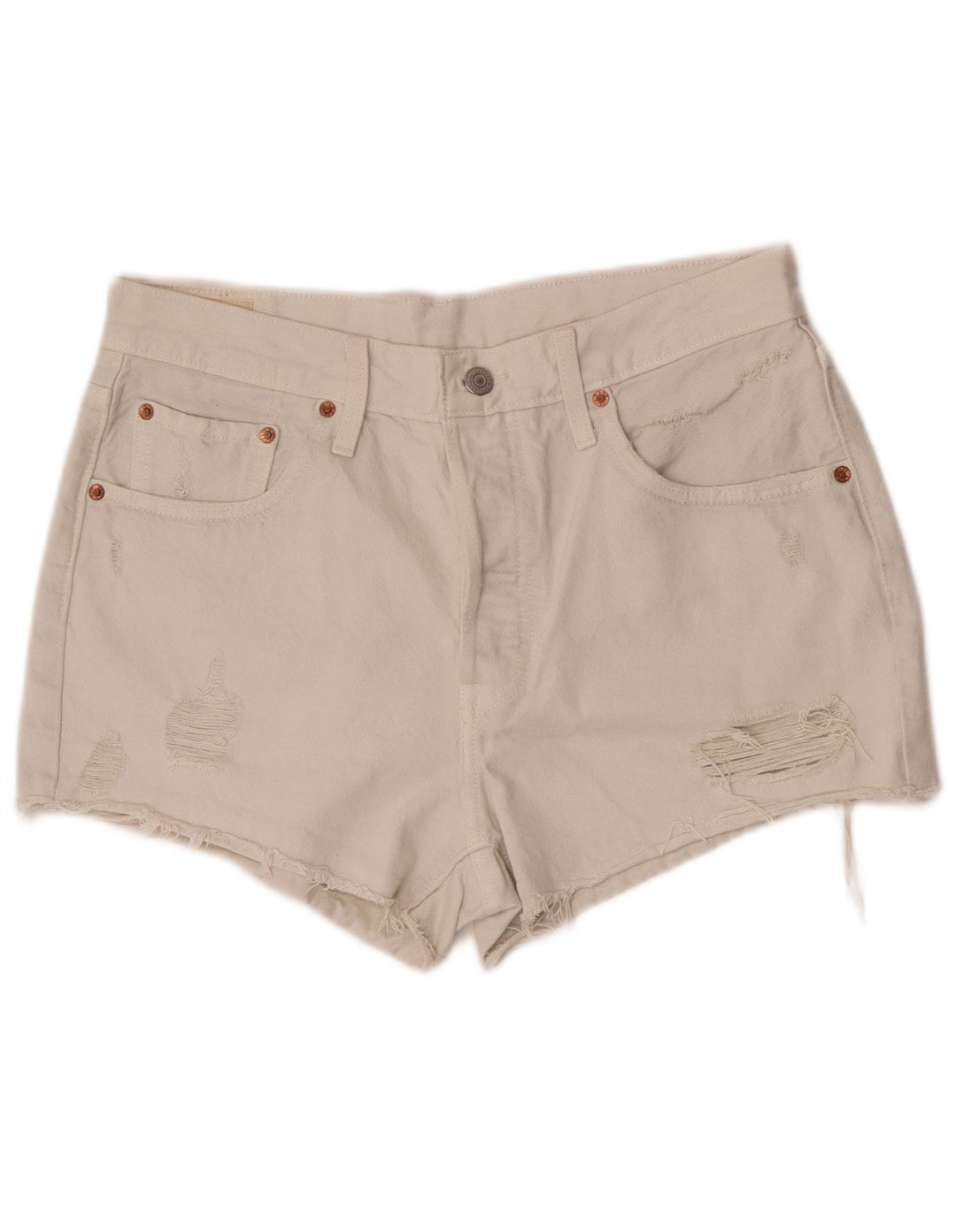 Levi's Short en Jean 501 Distressed Femme W30 Coton Blanc Cassé Moyen