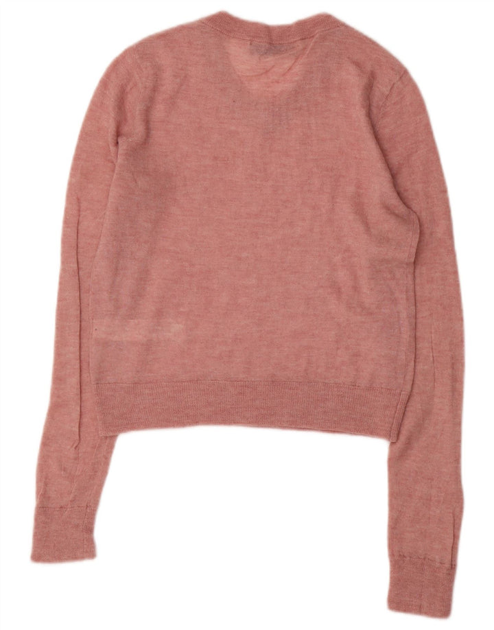 ZARA Pull court à col en V pour femme UK 12 Nylon rose moyen