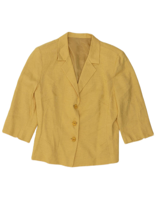 VINTAGE Femme 1/2 Manches Cardigan Top UK 14 Viscose Jaune Moyen