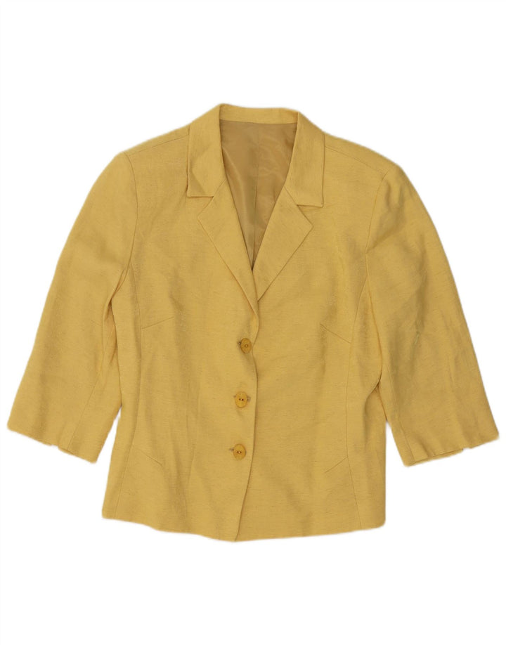 VINTAGE Femme 1/2 Manches Cardigan Top UK 14 Viscose Jaune Moyen