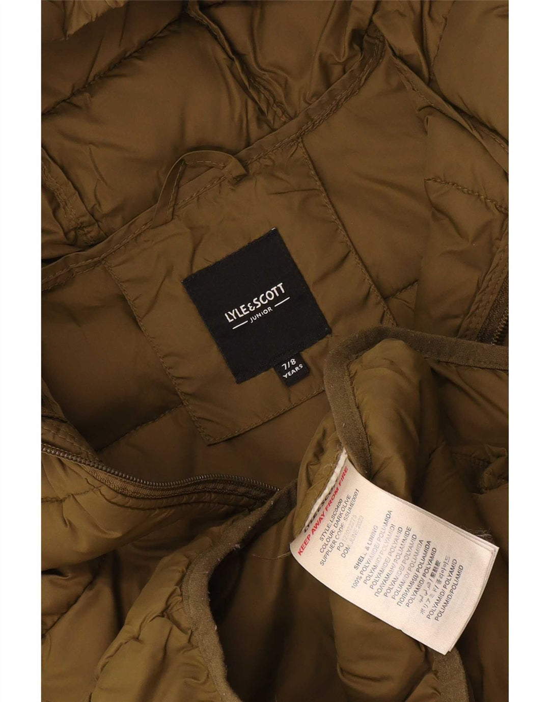 Lyle & Scott Veste matelassée à capuche pour garçon 7-8 ans Kaki Polyamide