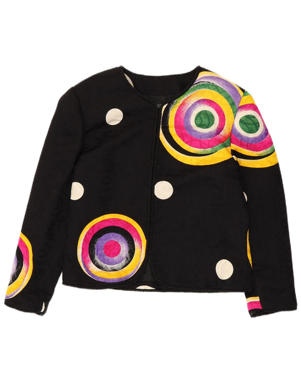 RENZO COUTURE Veste Blazer Femme UK 14 Laine Géométrique Noir Moyen