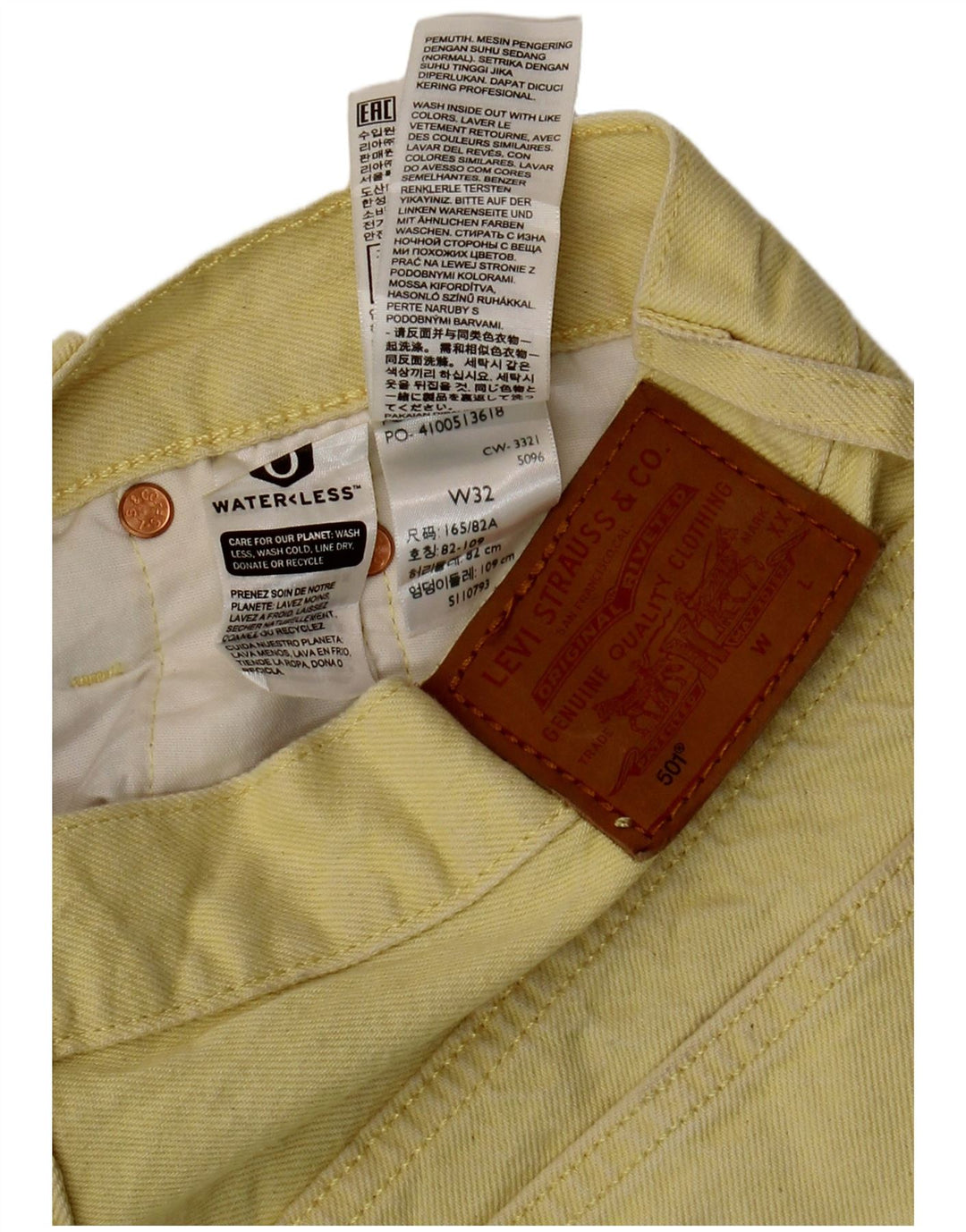 LEVI'S Short en Jean 501 Femme W32 Large Jaune Coton