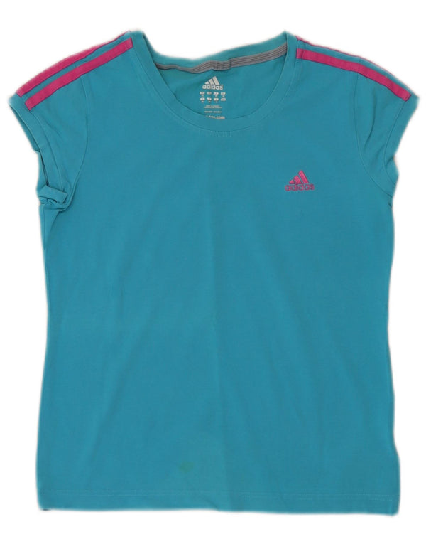 Adidas T-Shirt Femme Top UK 12 Bleu Moyen Coton
