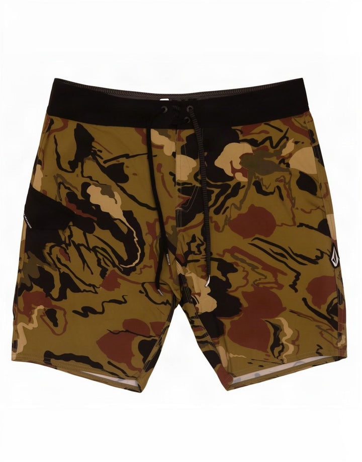 Volcom Short de Bain à Motif Abstrait Homme Kaki Moyen