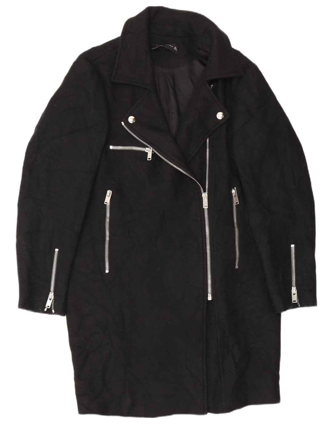 Zara Femme Pardessus UK 14 Laine Noir Moyen