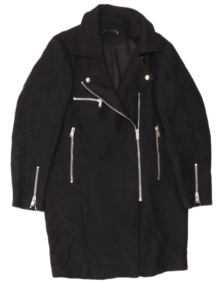 Zara Femme Pardessus UK 14 Laine Noir Moyen