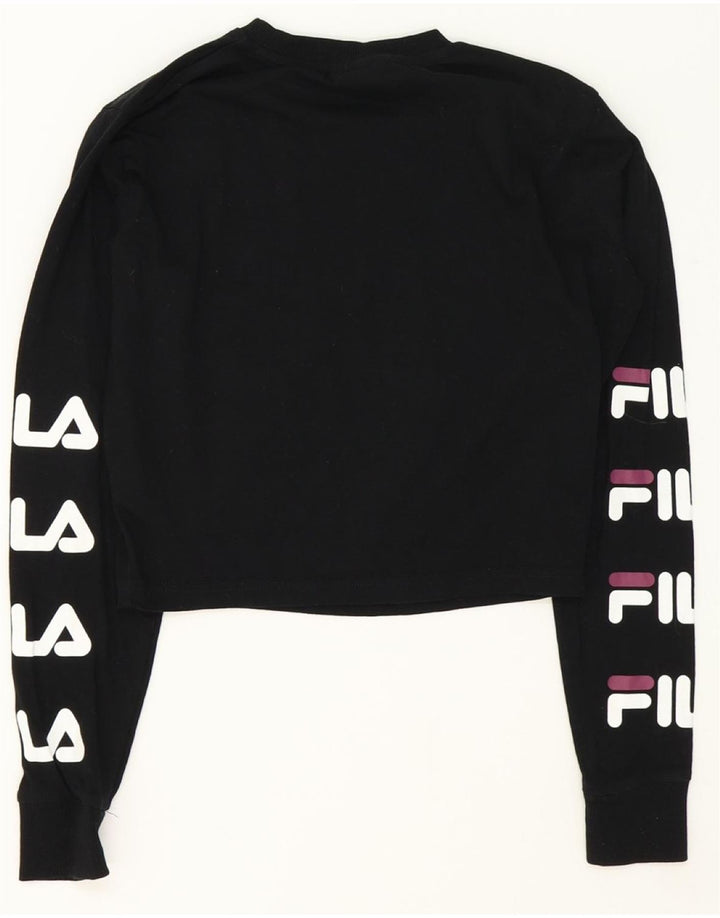 FILA Womens Oversized Crop Graphic Sweatshirt Jumper UK 10 Small Black Vintage Fila and Second-Hand Fila from Messina Hembry 
