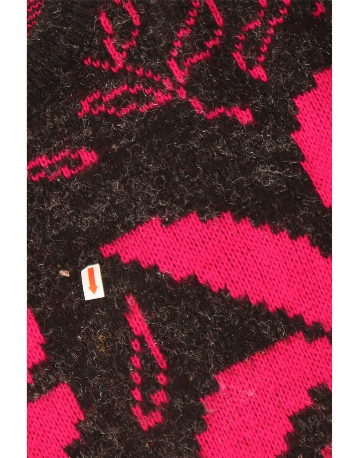 VINTAGE Femmes Bateau Cou Jumper Pull UK 20 2XL Noir Floral Acrylique