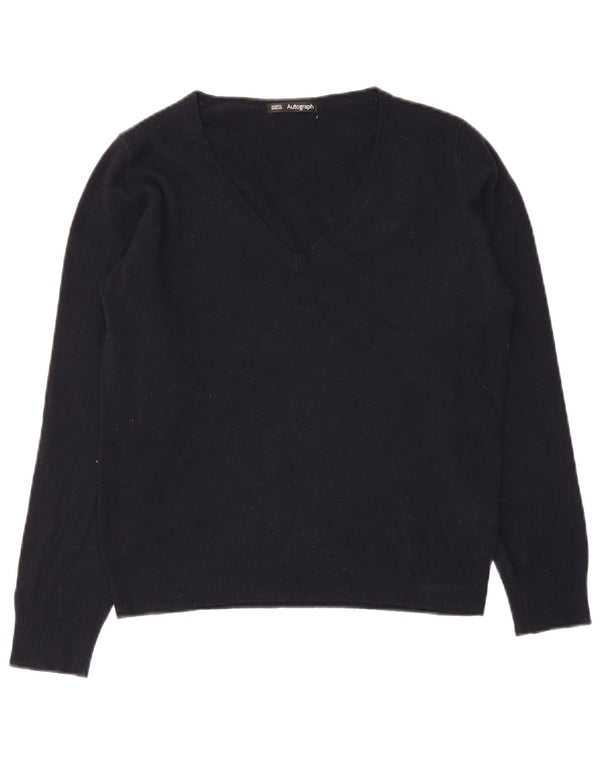 Marks & Spencer Pull col en V pour femme UK 12 Bleu marine moyen