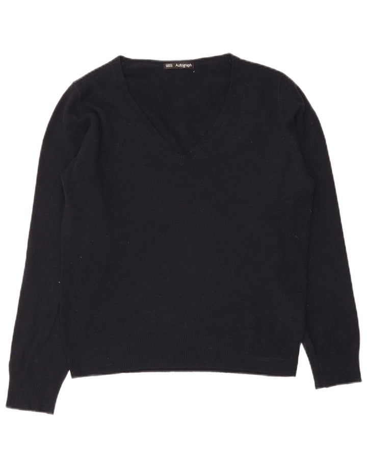 Marks & Spencer Pull col en V pour femme UK 12 Bleu marine moyen