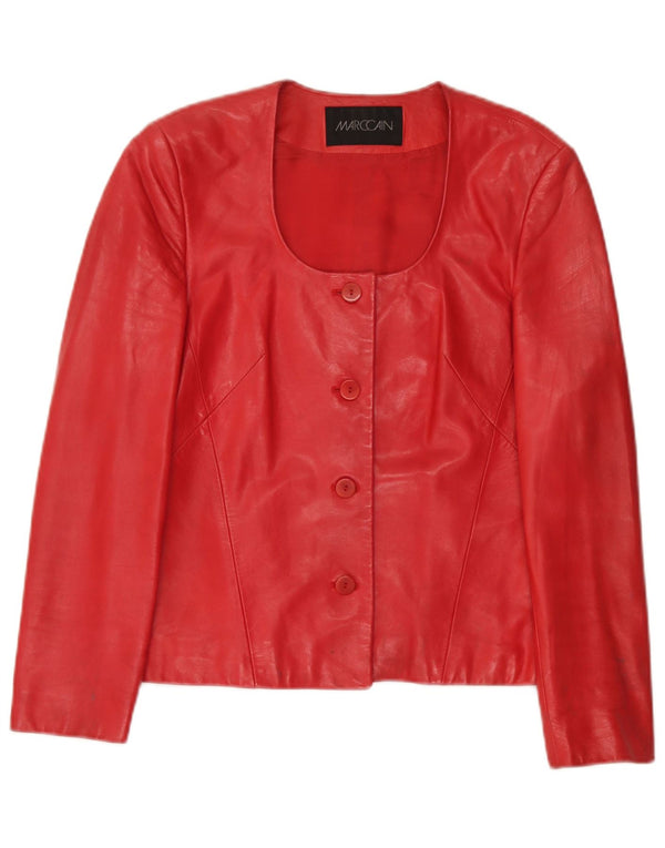Marc Cain Veste blazer en cuir à 4 boutons pour femme US Small Rouge