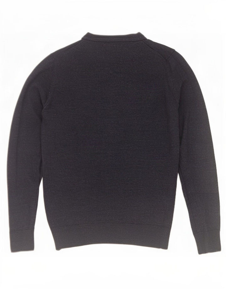Zara Pull à col rond pour homme en laine bleu marine