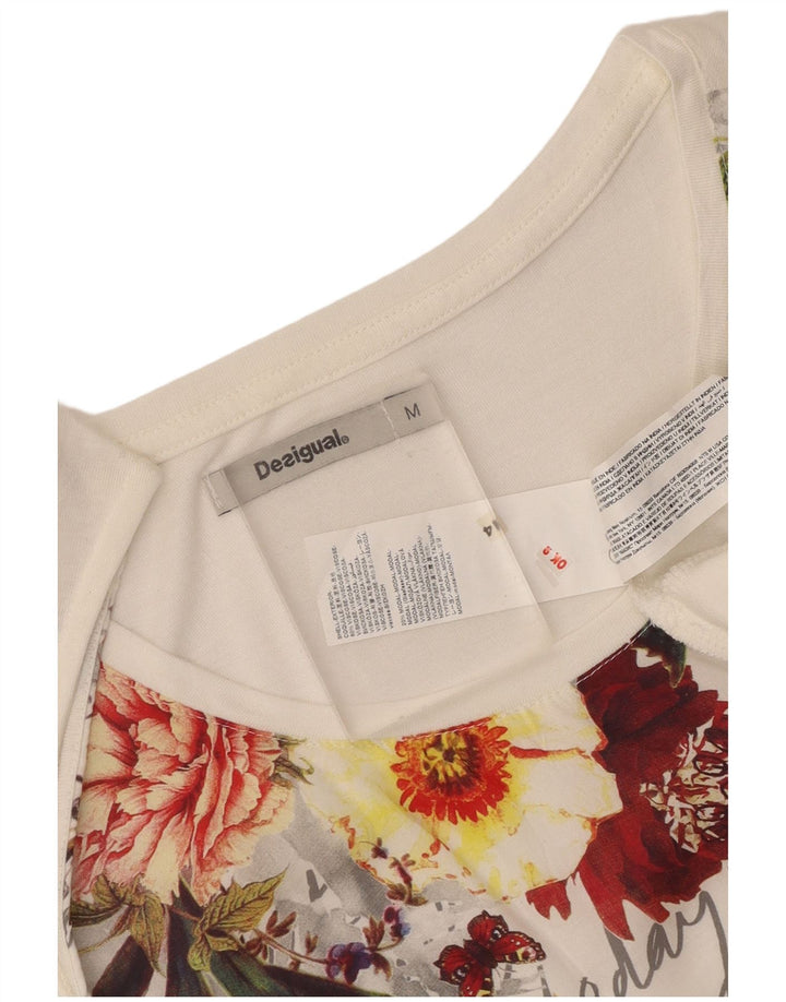 Desigual Tunique graphique pour femme UK 12 Medium White Floral Viscose