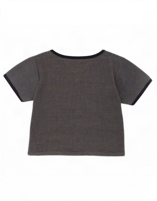 Champion T-Shirt Court Femme UK 14 Grand Coton Rayé Bleu Marine