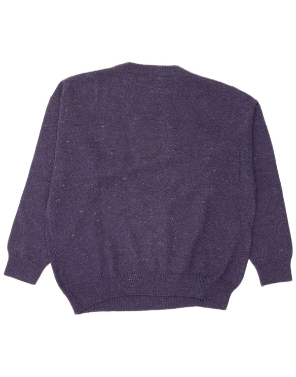 vintage Mens Crew Neck Jumper Pull Moyen Marine Bleu Géométrique Laine