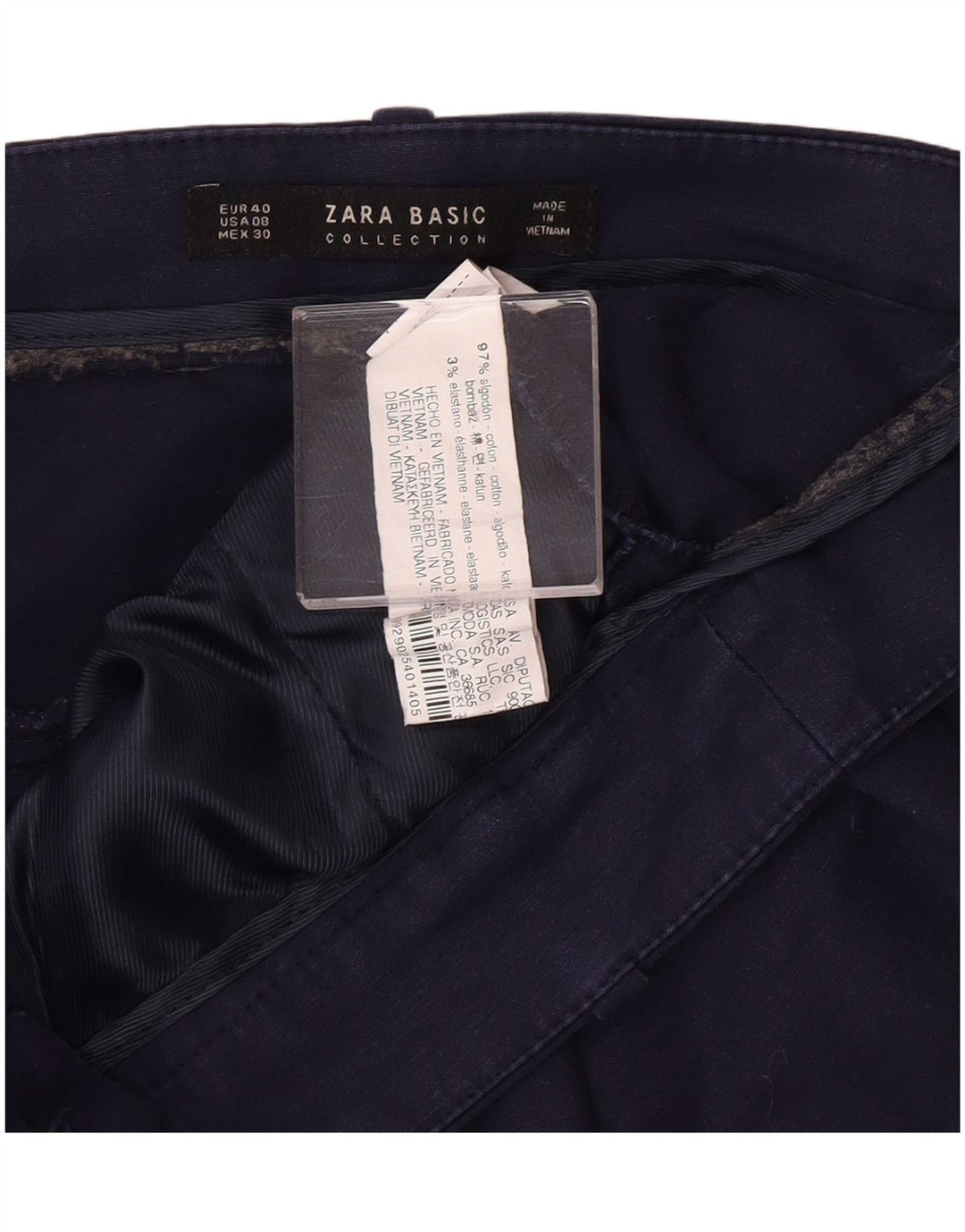 Zara Pantalon Chino Fuselé Femme EU 40 Moyen W30 L27 Bleu Marine Classique
