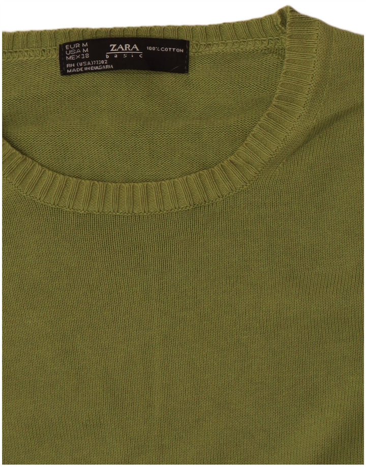 Zara Pull Col Rond Homme Vert Moyen Coton