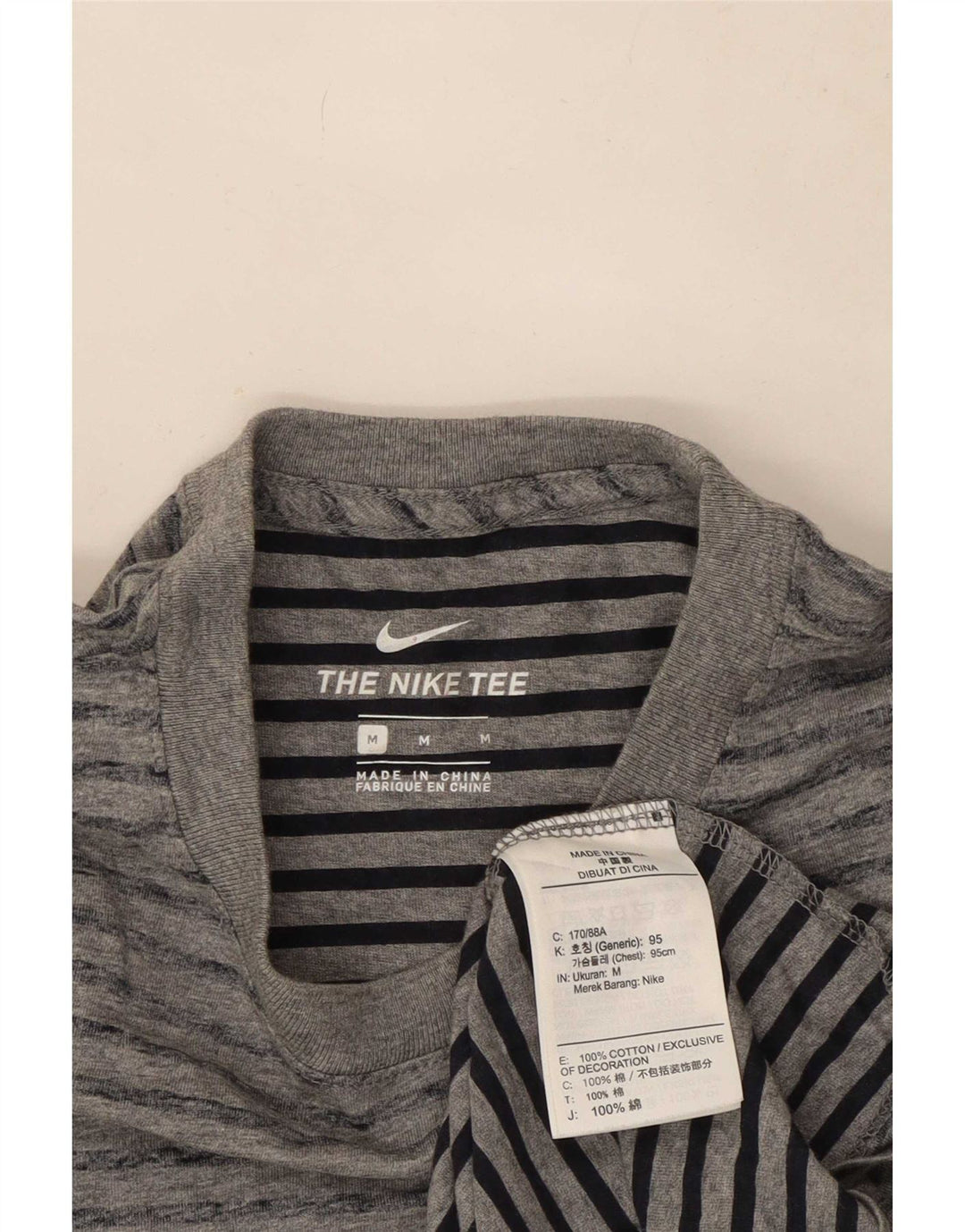 Nike T-Shirt Homme Gris Moyen Rayé Coton