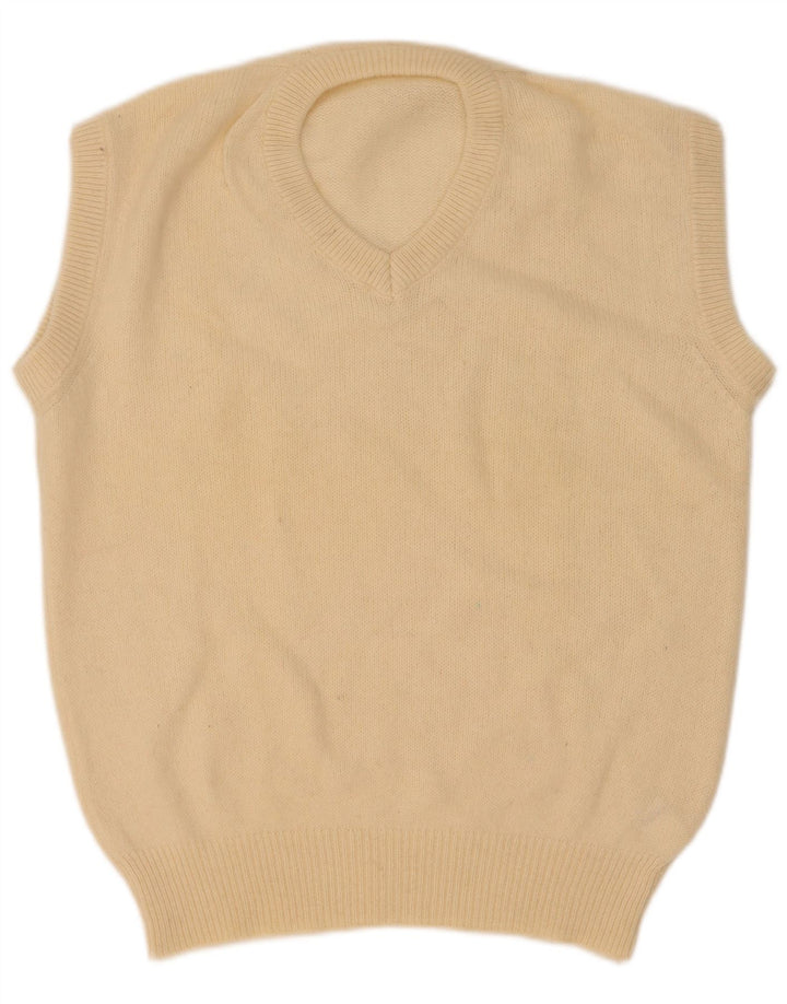 vintage Mens Vest Débardeur Laine Beige Moyenne
