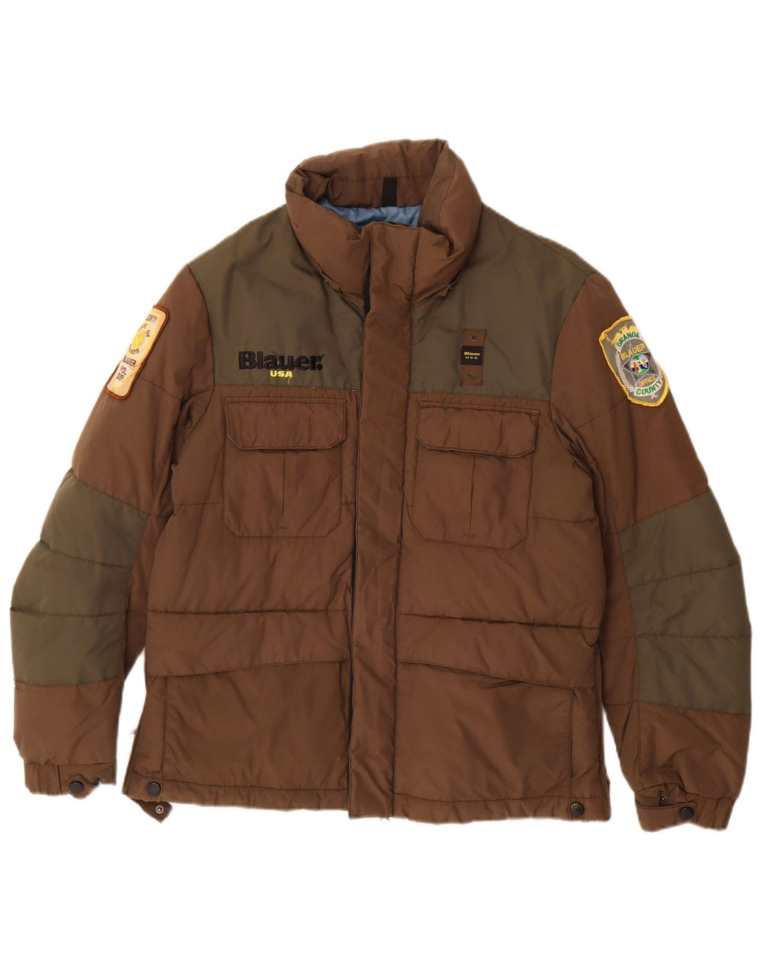 Blauer Veste matelassée graphique pour hommes UK 38 Nylon colour block marron moyen