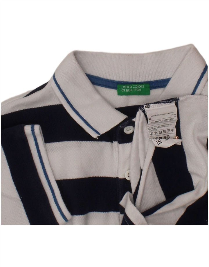 BENETTON Polo Garçon 10-11 ans XL Bleu Marine Rayé Coton