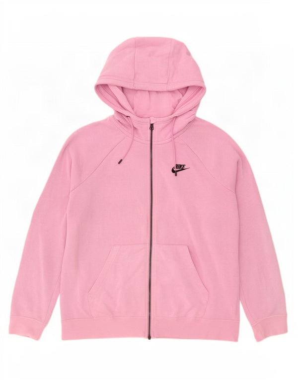 Nike Pull à capuche zippé coupe décontractée pour femme UK 14 Coton rose moyen