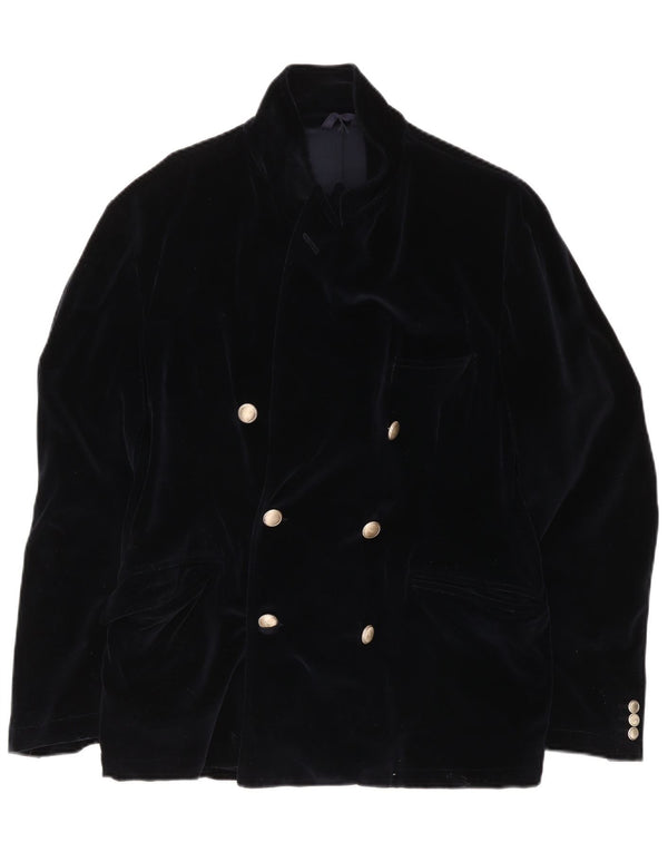 Fraizzoli Mens Velvet Double Breasted Blazer Jacket UK 38 Medium Navy Blue
