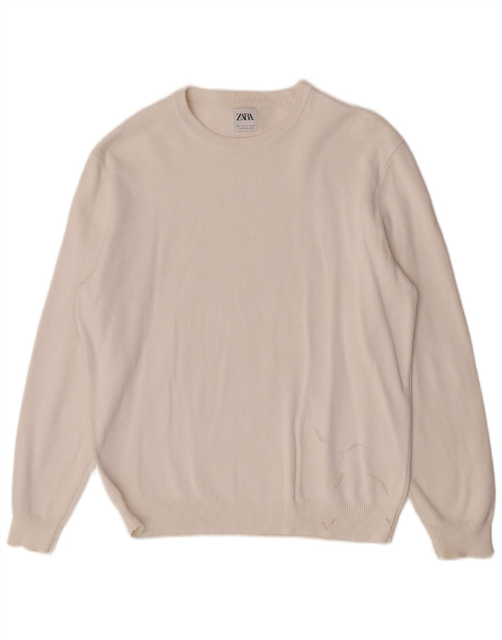 Zara Pull à col rond pour homme en coton blanc Large