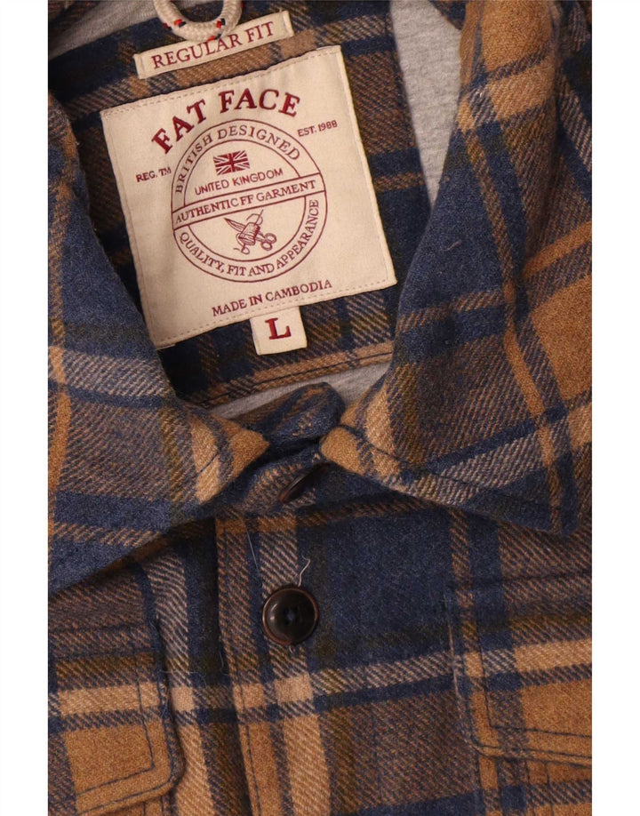 Fat Face Chemise Shacket en flanelle pour homme, coupe classique, en laine à carreaux bleus