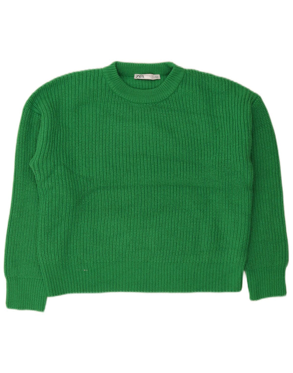 Zara Pull surdimensionné à col rond pour femme UK 14 Acrylique vert moyen