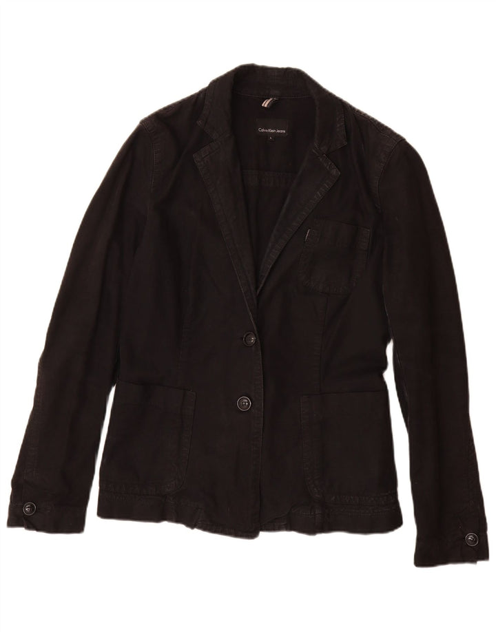 Calvin Klein Jeans Veste Blazer 2 Boutons Femme UK 14 Grand Coton Noir