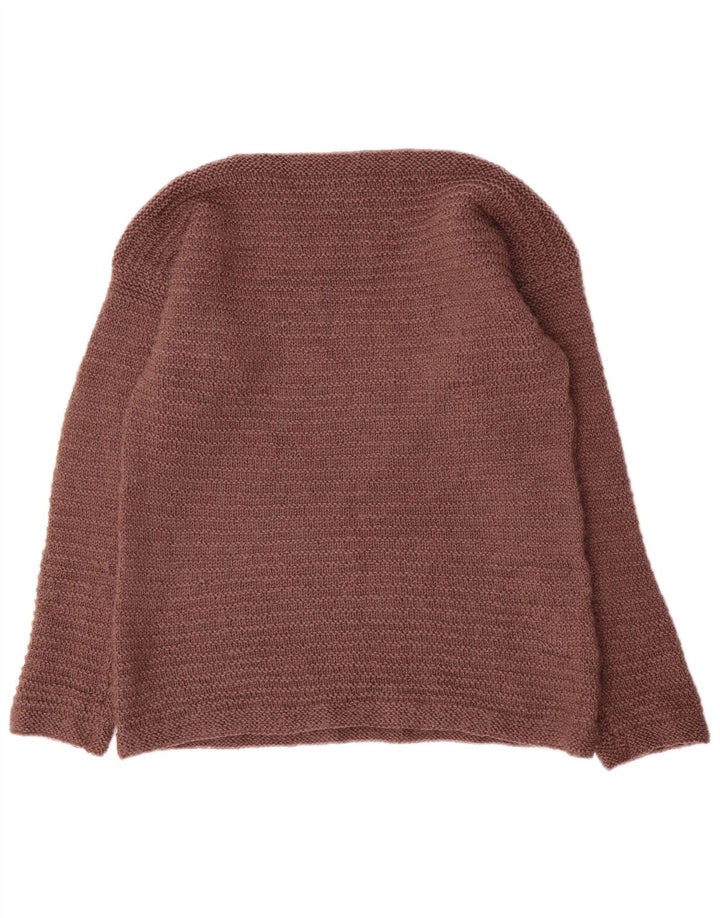 vintage Femmes Bateau Cou Jumper Pull UK 14 Brun Moyen
