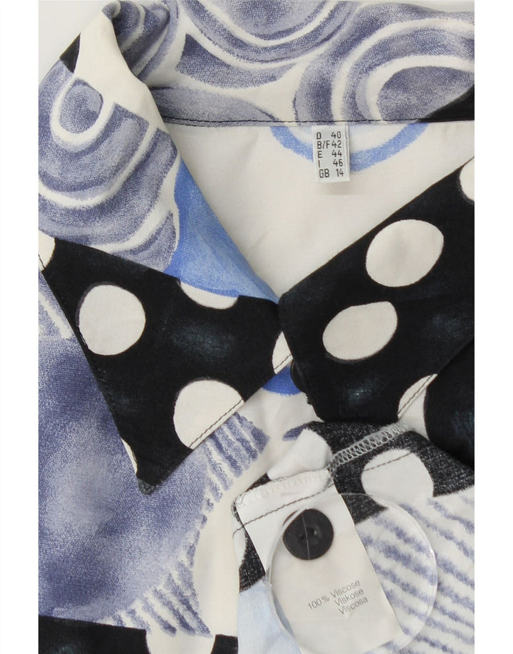 vintage Femme Chemise À Manches Courtes Blouse UK 14 Grand Bleu Patchwork Viscose