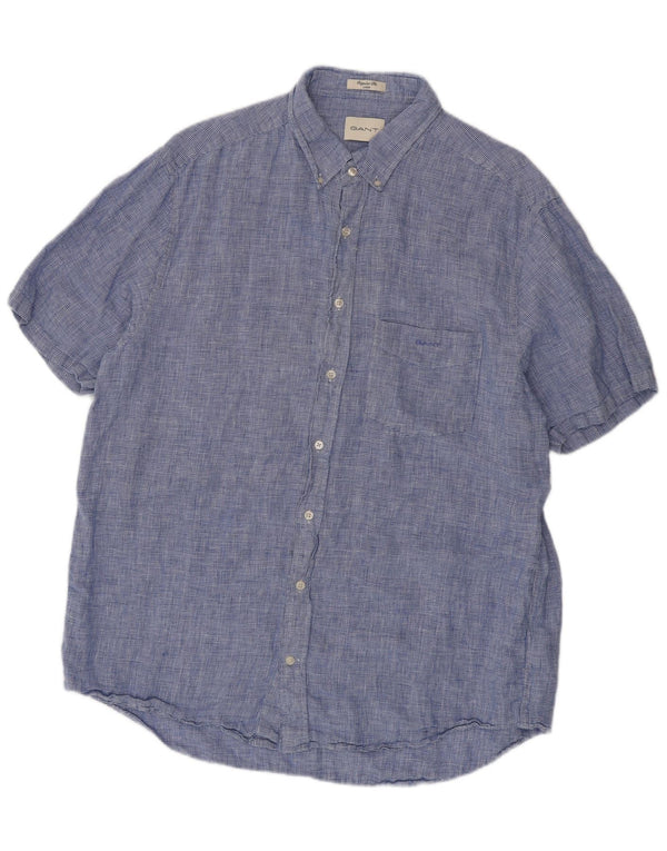 GANT Chemise à manches courtes pour hommes Taille 45/46 2XL Bleu Pied-de-poule Lin