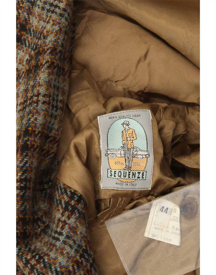 vintage Homme 2 Bouton Blazer Veste IT 44 XS Beige Pied-de-poule Laine