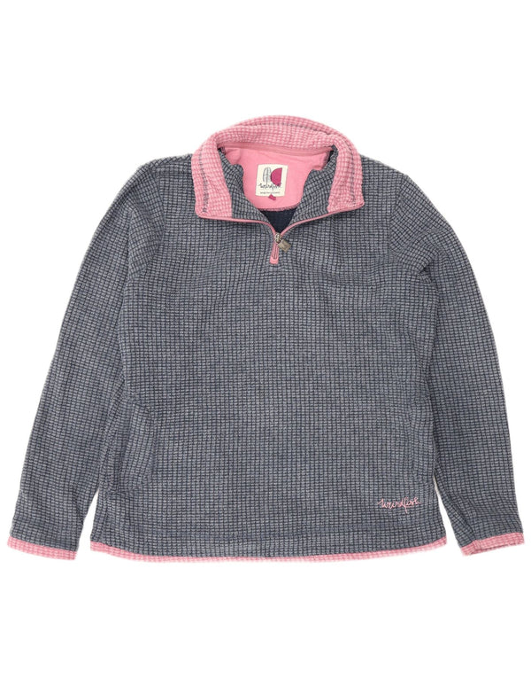 White Stuff Womens Zip Neck Fleece Jumper UK 14 Large Navy Blue Colourblock