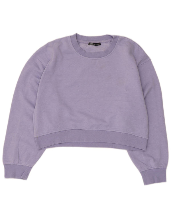 Zara Womens Crop Sweatshirt Jumper UK 14 Moyen Violet Coton
