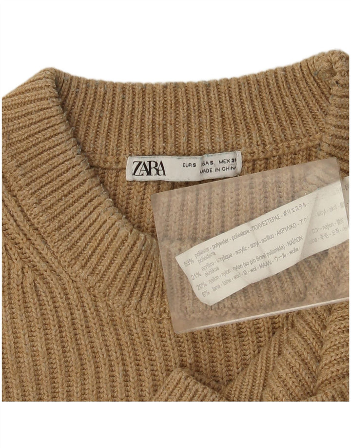 Zara Pull à col rond pour homme Petit polyester beige