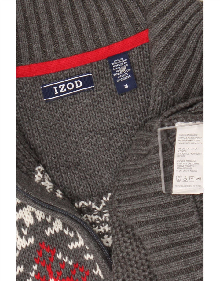 Izod Pull col zippé pour homme en coton Fair Isle gris moyen