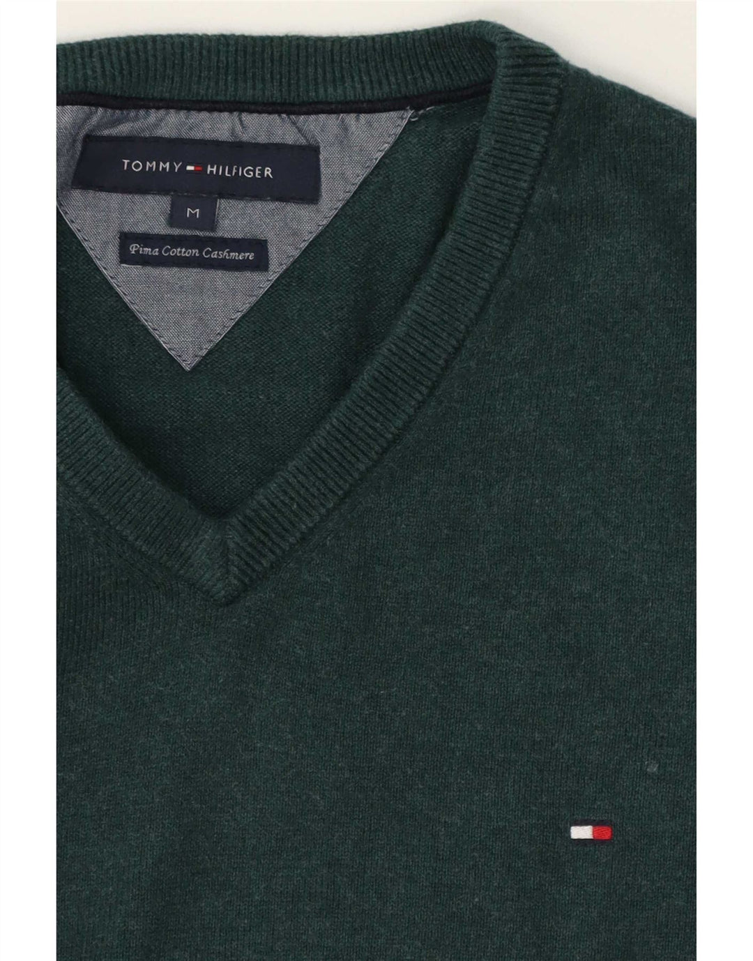 Tommy Hilfiger Pull Col V Homme Vert Moyen Coton