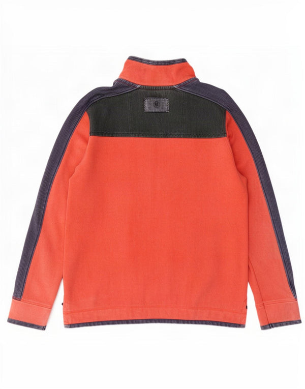 Fat Face Sweat-shirt à col zippé pour homme en coton color block Orange Taille L