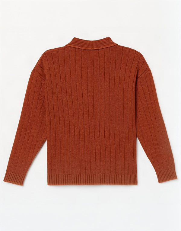 vintage Mens Polo Neck Jumper Pull XL Orange Coton