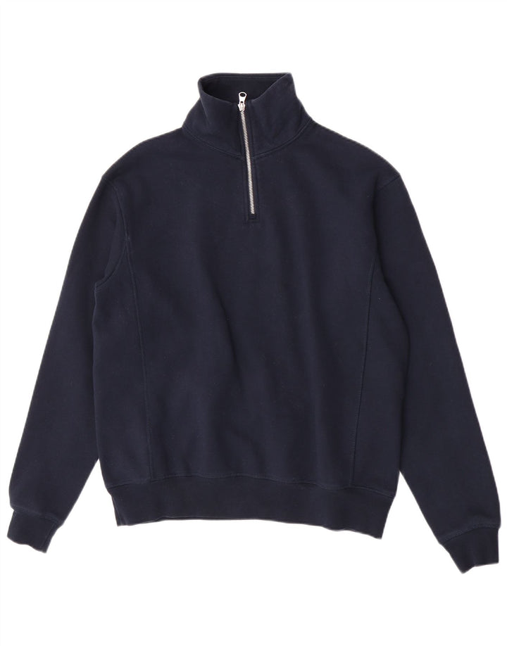 Zara Homme Zip Neck Sweatshirt Jumper Petit Bleu Marine Polyester