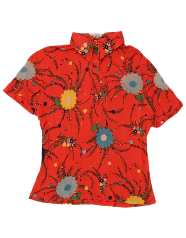vintage Womens Blouse Top UK 10 Petit Floral Rouge