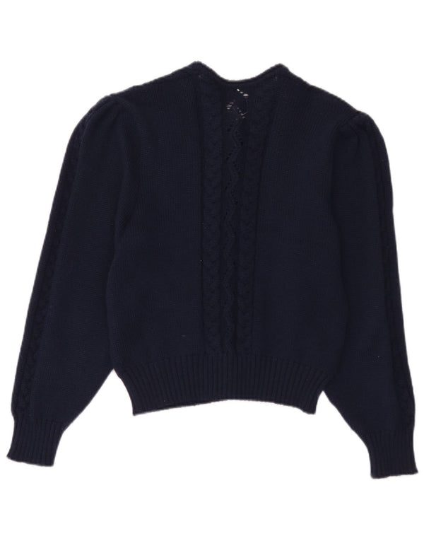 Geyer Womens Crop Cardigan Sweater EU 42 Large Bleu Marine Laine Vierge