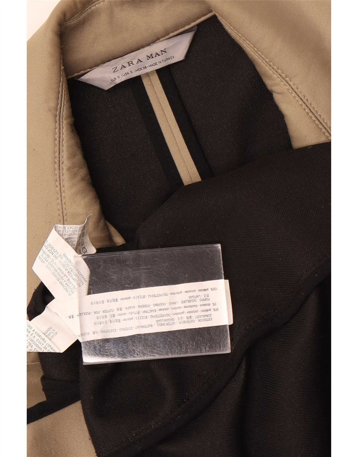 Zara Manteau croisé pour homme UK 36 Petit Polyester Beige