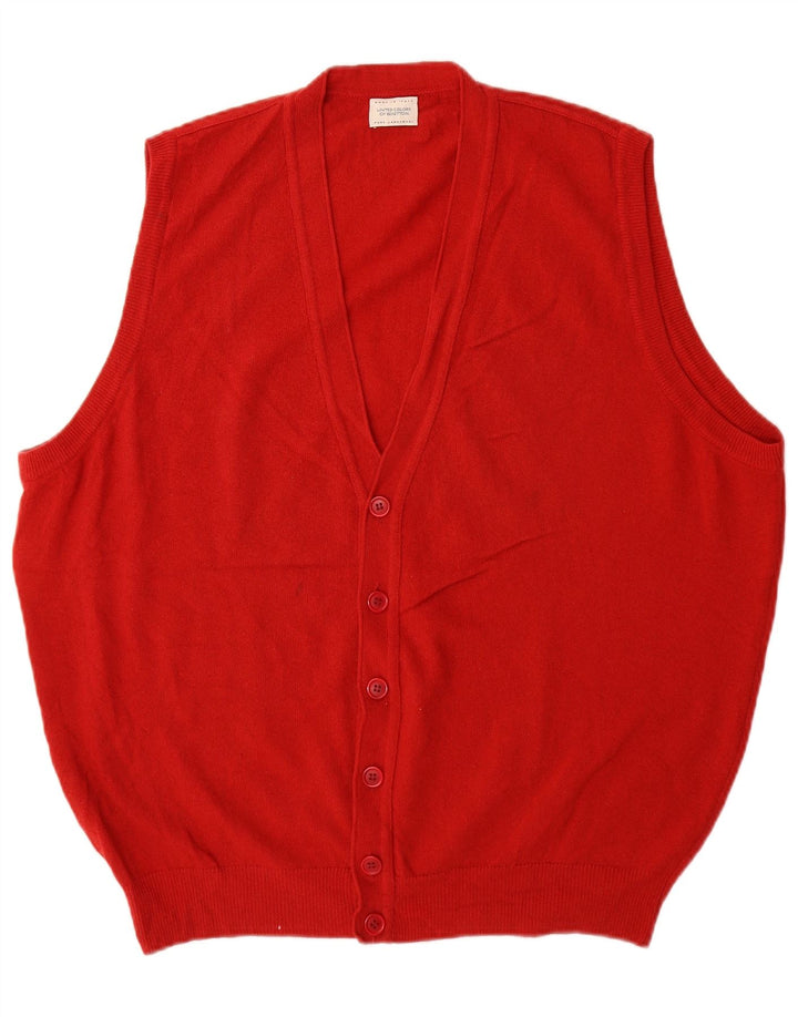 Benetton Homme Cardigan sans Manches Pull Large Rouge Laine