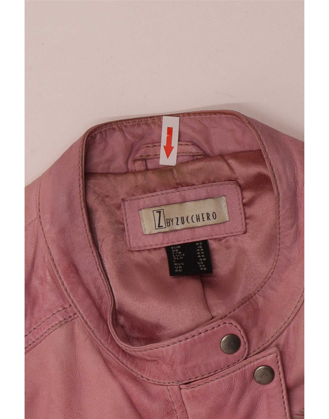 Zucchero Veste en cuir motard pour femme UK 16 Grand cuir rose